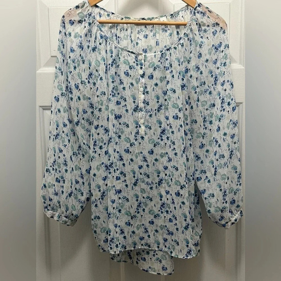 LC Lauren Conrad Women’s Blue Floral Sheer Blouse Size XL - Picture 1 of 8